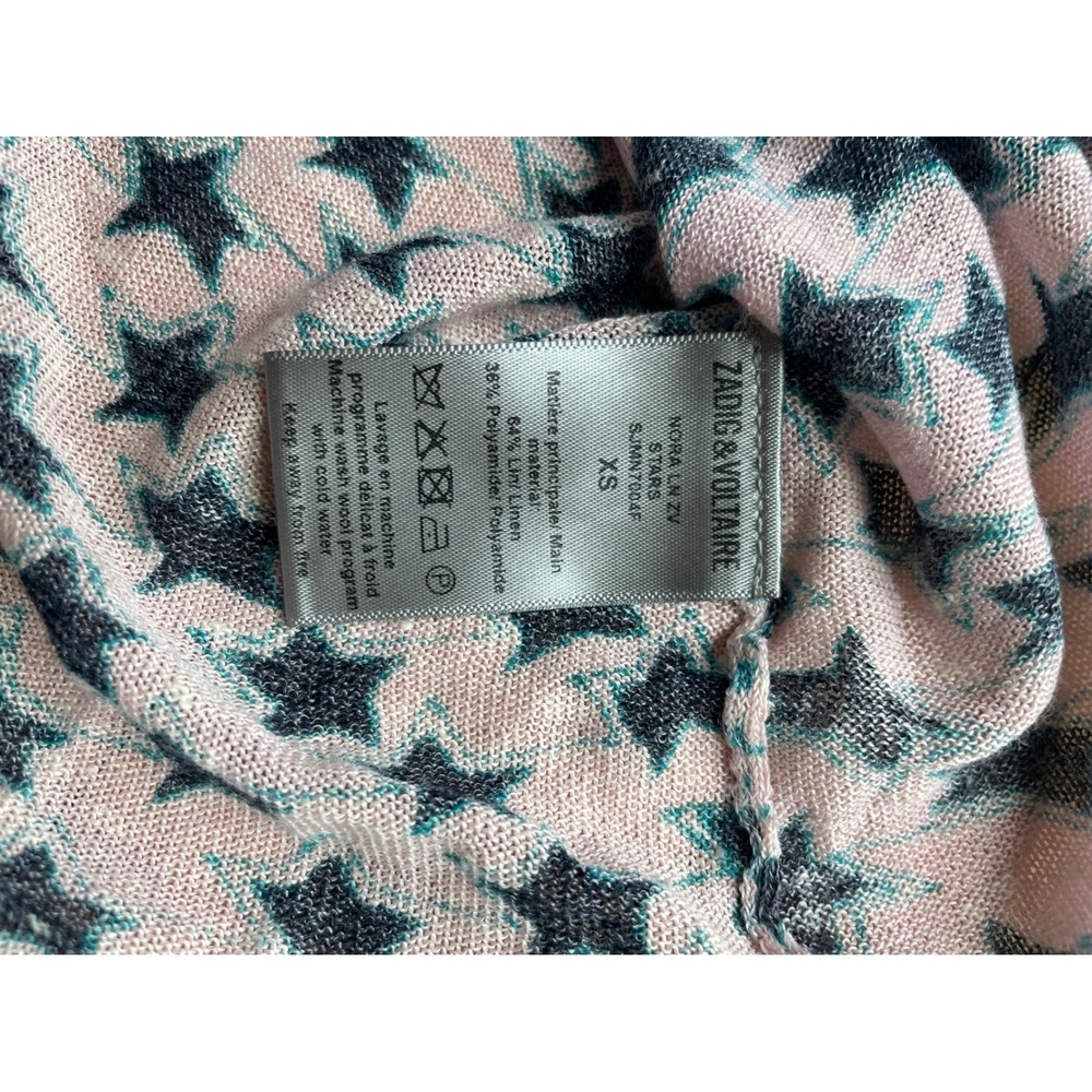 Zadig & Voltaire Nora LN ZV Stars Tank Top Pink Teal Racerback Linen Blend XS - Picture 5 of 5